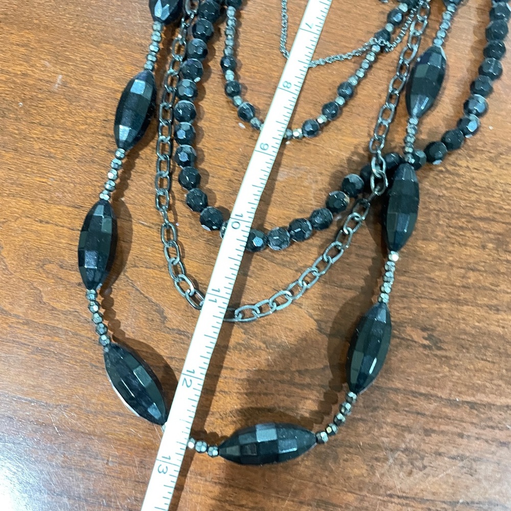 Black Beaded Layered Statement Accent Necklace - image 2